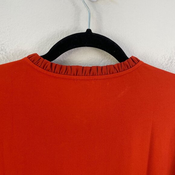 NEW ANN TAYLOR Womens XL Burnt Orange Button Up Ruffle Neck Blouse Shirt - Picture 12 of 12